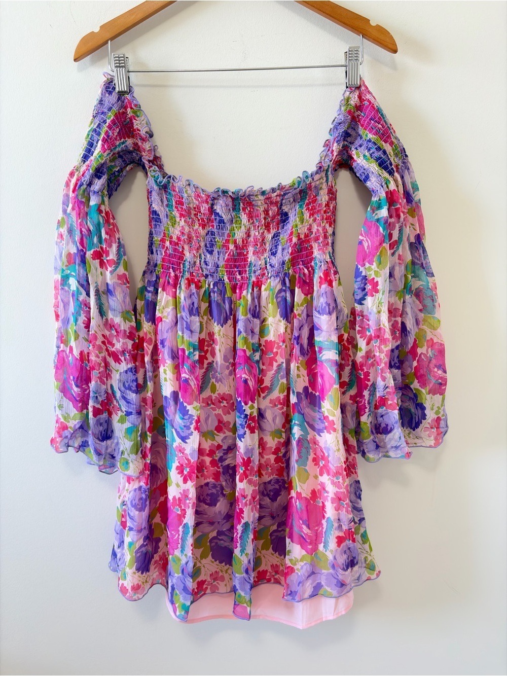 BETSEY JOHNSON VINTAGE 100% SILK FLORAL CHIFFON DRESS Size S - Picture 3 of 10